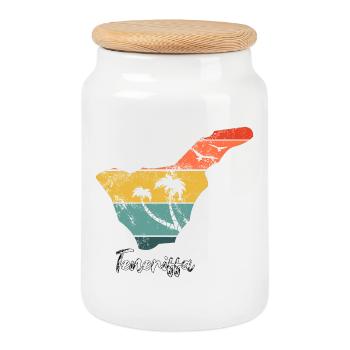 Teneriffa Karte Umriss Kanaren Urlaub vintage - Keksdose mit Holzdeckel - Weiß - Vorne