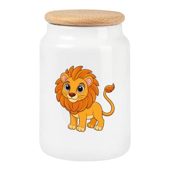 Lion Cute Mascot Cartoon Character Kawaii - Cookie Jar with Wooden Lid - white - Front