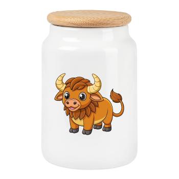 Buffle Mignon Mascotte Personnage De Dessin Animé Kawaii - Boîte à biscuits avec couvercle en bois - blanc - Devant