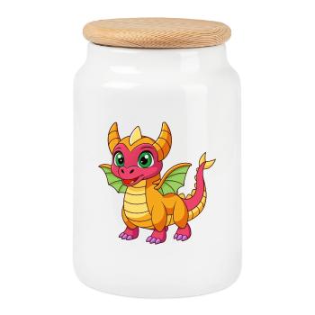Drache Niedliche Maskottchen Zeichentrickfigur Kawaii - Keksdose mit Holzdeckel - Weiß - Vorne