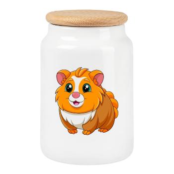 Cochon d’Inde Mascotte mignonne Personnage de dessin animé Kawaii - Boîte à biscuits avec couvercle en bois - blanc - Devant