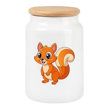 Squirrel Cute Mascot Cartoon Character Kawaii - Cookie Jar with Wooden Lid - white - Front