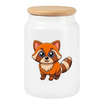 Raccoon Cute Mascot Cartoon Character Kawaii - Cookie Jar with Wooden Lid - white - Front