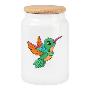 Colibri Mascotte mignonne Personnage de dessin animé Kawaii - Boîte à biscuits avec couvercle en bois - blanc - Devant