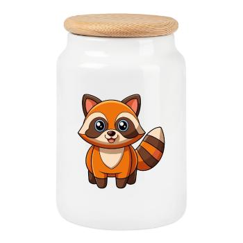 Raccoon Cute Mascot Cartoon Character Kawaii - Cookie Jar with Wooden Lid - white - Front