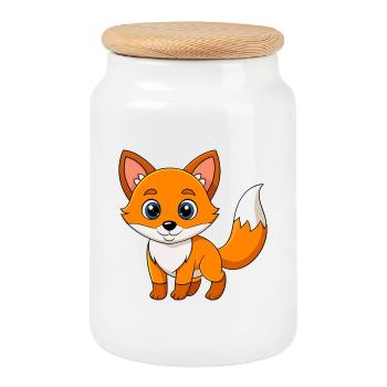 Fuchs Niedliches Maskottchen Zeichentrickfigur Kawaii - Keksdose mit Holzdeckel - Weiß - Vorne