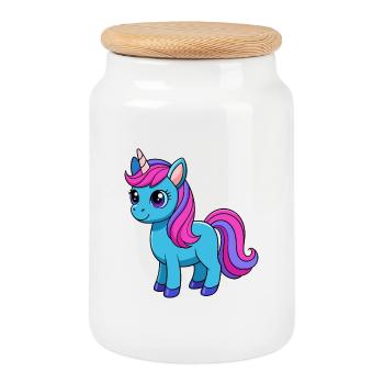 Licorne Mignon Mascotte Personnage De Dessin Animé Kawaii - Boîte à biscuits avec couvercle en bois - blanc - Devant