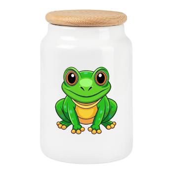 Frosch Niedliches Maskottchen Zeichentrickfigur Kawaii - Keksdose mit Holzdeckel - Weiß - Vorne