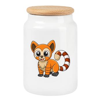 Lemur Cute Mascot Cartoon Character Kawaii - Cookie Jar with Wooden Lid - white - Front