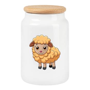 Mouton Mignon Mascotte Personnage De Dessin Animé Kawaii - Boîte à biscuits avec couvercle en bois - blanc - Devant