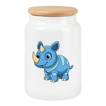 Rhino Cute Mascot Cartoon Character Kawaii - Cookie Jar with Wooden Lid - white - Front