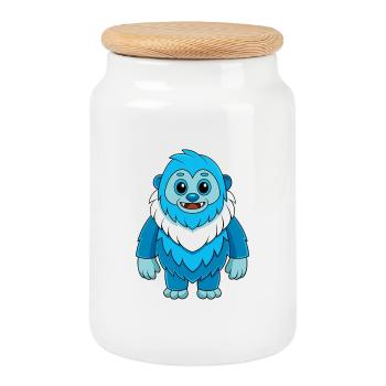 Yeti Niedliche Maskottchen Cartoon Figur Kawaii - Keksdose mit Holzdeckel - Weiß - Vorne