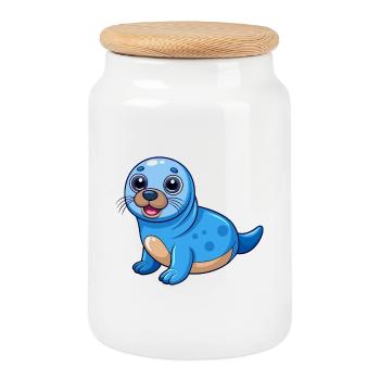 Seal Cute Mascot Cartoon Character Kawaii - Cookie Jar with Wooden Lid - white - Front