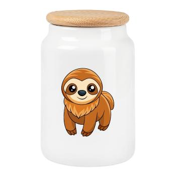 Paresseux Mascotte mignonne Personnage de dessin animé Kawaii - Boîte à biscuits avec couvercle en bois - blanc - Devant