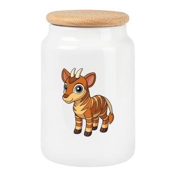 Okapi Niedliche Maskottchen Zeichentrickfigur Kawaii - Keksdose mit Holzdeckel - Weiß - Vorne