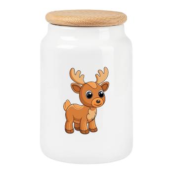 Elch Niedliche Maskottchen Zeichentrickfigur Kawaii - Keksdose mit Holzdeckel - Weiß - Vorne