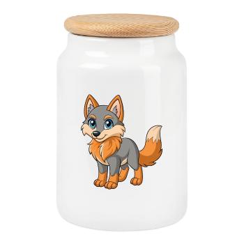 Wolf Cute Mascot Cartoon Character Kawaii - Cookie Jar with Wooden Lid - white - Front