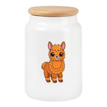 Llama Cute Mascot Cartoon Character Kawaii - Cookie Jar with Wooden Lid - white - Front