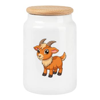 Goat Cute Mascot Cartoon Character Kawaii - Cookie Jar with Wooden Lid - white - Front