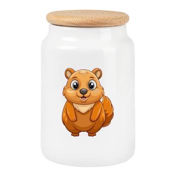 Groundhog Cute Mascot Cartoon Character Kawaii - Cookie Jar with Wooden Lid - white - Front