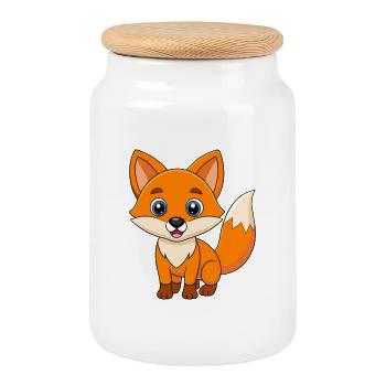 Fuchs Niedliches Maskottchen Zeichentrickfigur Kawaii - Keksdose mit Holzdeckel - Weiß - Vorne