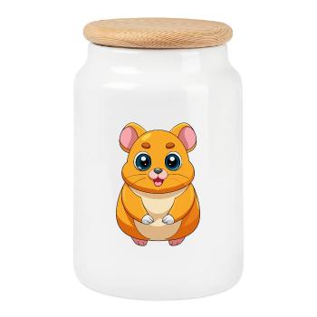 Hamster Cute Mascot Cartoon Character Kawaii - Cookie Jar with Wooden Lid - white - Front