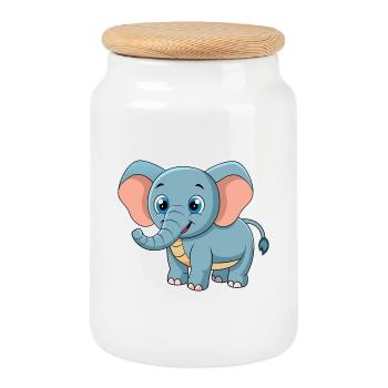 Éléphant Mignon Mascotte Personnage De Dessin Animé Kawaii - Boîte à biscuits avec couvercle en bois - blanc - Devant