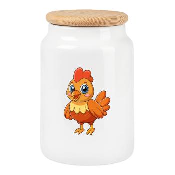 Poulet Mignon Mascotte Personnage De Dessin Animé Kawaii - Boîte à biscuits avec couvercle en bois - blanc - Devant