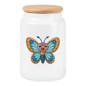 Papillon Mignon Mascotte Personnage De Dessin Animé Kawaii - Boîte à biscuits avec couvercle en bois - blanc - Devant
