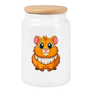 Cochon d’Inde Mascotte mignonne Personnage de dessin animé Kawaii - Boîte à biscuits avec couvercle en bois - blanc - Devant
