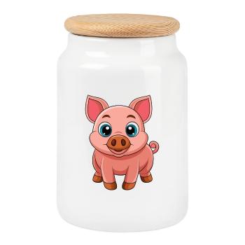 Cochon Mignon Mascotte Personnage De Dessin Animé Kawaii - Boîte à biscuits avec couvercle en bois - blanc - Devant