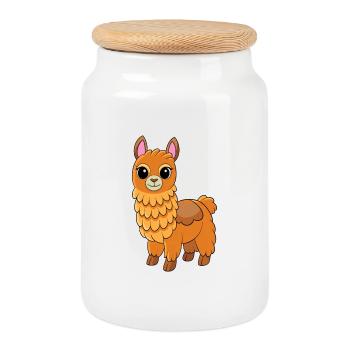 Llama Cute Mascot Cartoon Character Kawaii - Cookie Jar with Wooden Lid - white - Front