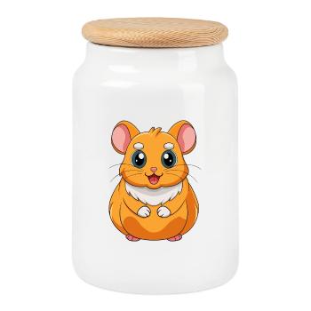 Hamster Cute Mascot Cartoon Character Kawaii - Cookie Jar with Wooden Lid - white - Front