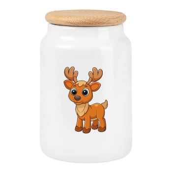 Elch Niedliche Maskottchen Zeichentrickfigur Kawaii - Keksdose mit Holzdeckel - Weiß - Vorne
