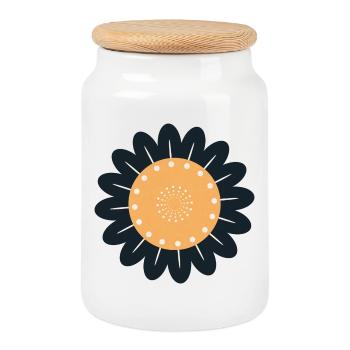 Black & Orange Flower - Cookie Jar with Wooden Lid - white - Front
