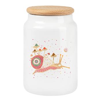 Colorful surreal snail with mushrooms - Cookie Jar with Wooden Lid - white - Front