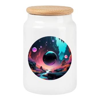 Black Sphere - Cookie Jar with Wooden Lid - white - Front