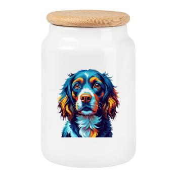 Épagneul alpin Chien race Coloré Dessin animé Kawaii - Boîte à biscuits avec couvercle en bois - blanc - Devant