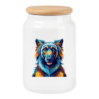 Afghan Kuchi Dog Breed Colorful Cartoon Kawaii - Cookie Jar with Wooden Lid - white - Front