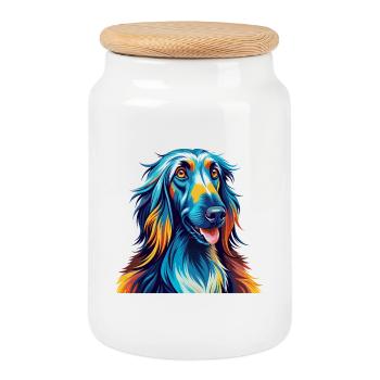 Afghan Hound Dog Breed Colorful Cartoon Kawaii - Cookie Jar with Wooden Lid - white - Front