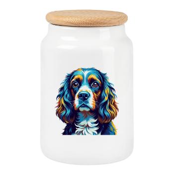 Cocker américain Spaniel Chien Race Dessin animé Kawaii - Boîte à biscuits avec couvercle en bois - blanc - Devant