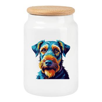 Airedale Terrier Chien Race Coloré Dessin animé Kawaii - Boîte à biscuits avec couvercle en bois - blanc - Devant