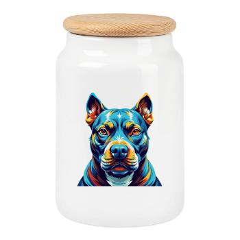 American Pitbull Terrier Dog Breed Cartoon Kawaii - Cookie Jar with Wooden Lid - white - Front