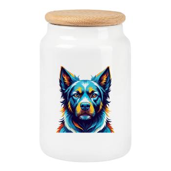 Aryan Molossus Chien Race Coloré Dessin Animé Kawaii - Boîte à biscuits avec couvercle en bois - blanc - Devant