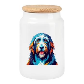 Bearded Collie Chien Race Coloré Dessin Animé Kawaii - Boîte à biscuits avec couvercle en bois - blanc - Devant