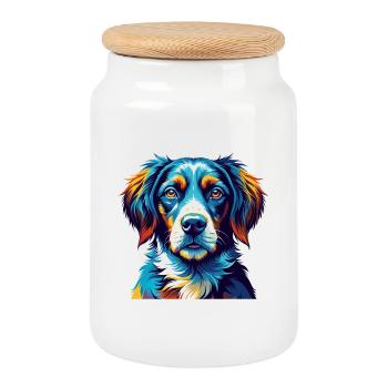Auvergne chien d’arrêt race dessin animé Kawaii - Boîte à biscuits avec couvercle en bois - blanc - Devant
