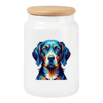 Chien de montagne bavarois Chien race dessin animé Kawaii - Boîte à biscuits avec couvercle en bois - blanc - Devant