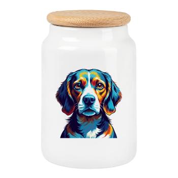 Beagle Harrier Chien Race Coloré Dessin animé Kawaii - Boîte à biscuits avec couvercle en bois - blanc - Devant