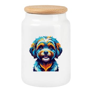 Bichon frisé Race de chien Dessin animé coloré Kawaii - Boîte à biscuits avec couvercle en bois - blanc - Devant