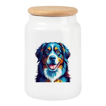 Bouvier Bernois Race Coloré Dessin Animé Kawaii - Boîte à biscuits avec couvercle en bois - blanc - Devant
